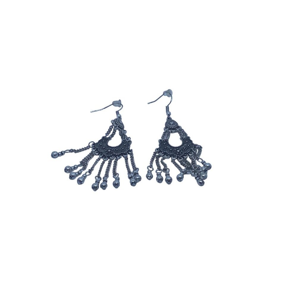 Silver Tassel Dangle Earrings Paitse Jewelry Boho Chic Tribal Design Lightweight